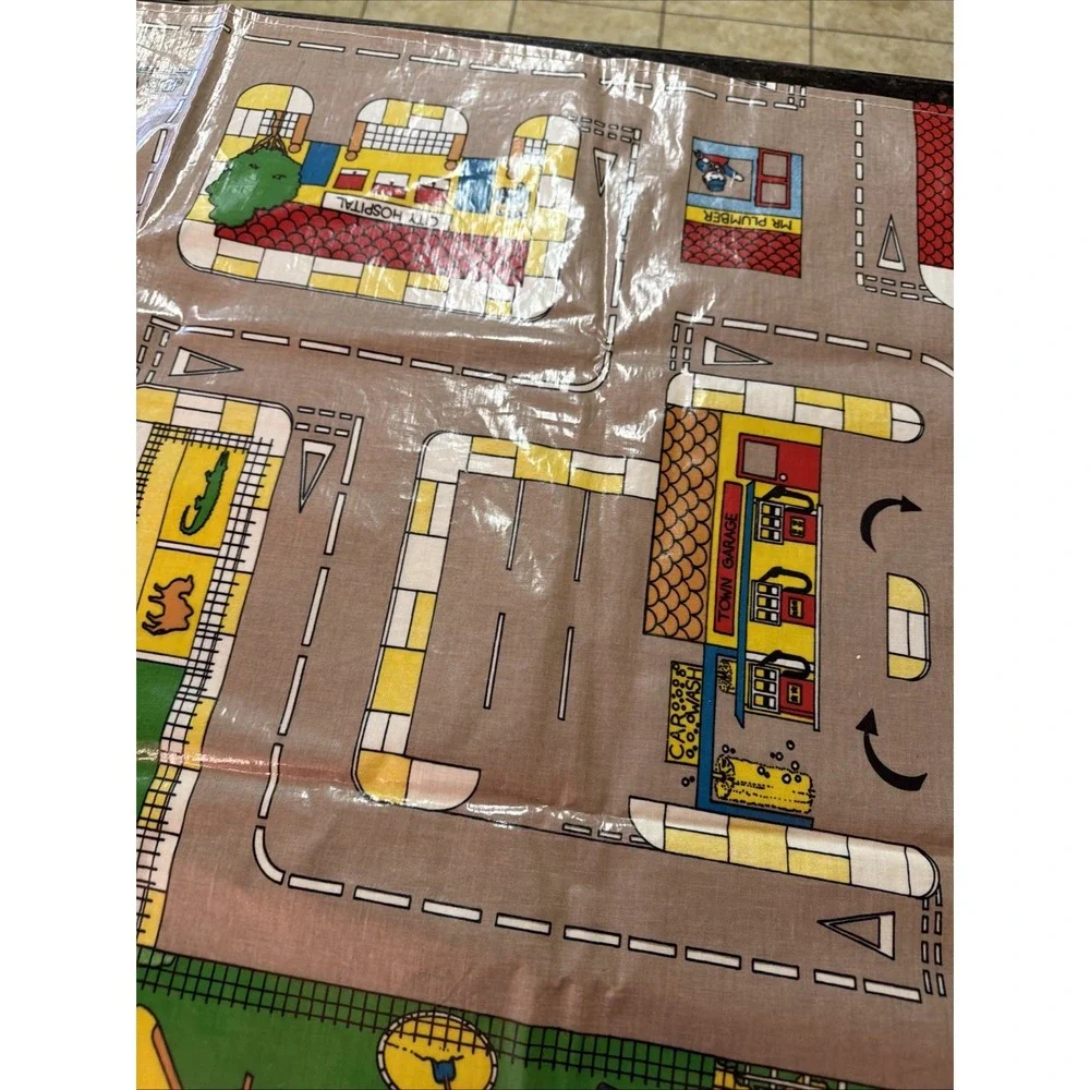 Vintage Toy Car Play Mat Playmat Recticel Sutcliffe Ltd. Town 44x35 City Trains